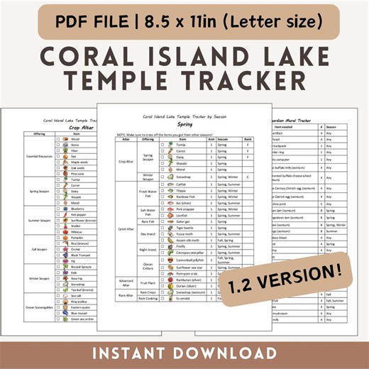 Coral Island 1.2 Printable Lake Temple Offerings   Guardian Mural Tracker (PDF) - Etsy