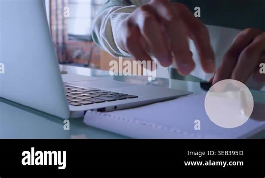 Animation of technology icons over hands of woman using laptop. Global digital interface technology and networking concept digitally generated video Stock Video Footage - Alamy