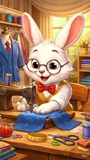 Cute Rabbit Tailor – Adorable Cartoon Bunny Sewing in Cozy Workshop