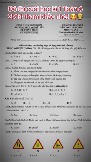 Đề thi cuối học kì 1 Toán 6 2K14 tham khảo