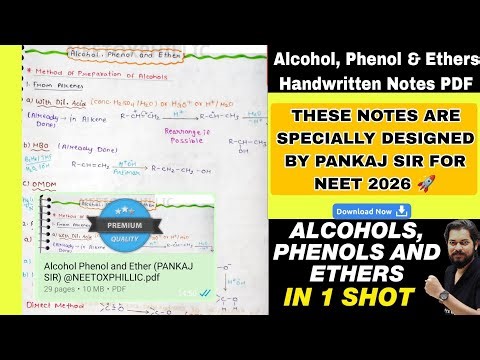 Alcohol, Phenol & Ethers Handwritten Notes by Pankaj Sir | Class 12 NEET 2026 PDF" | Physics wallah