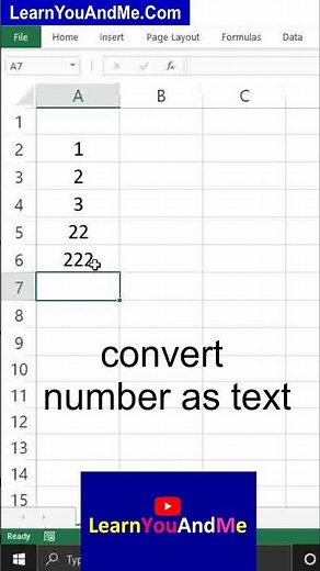 Convert a number to text in Excel - 3 ways (Excel store number as text) #Excelshorts #shorts