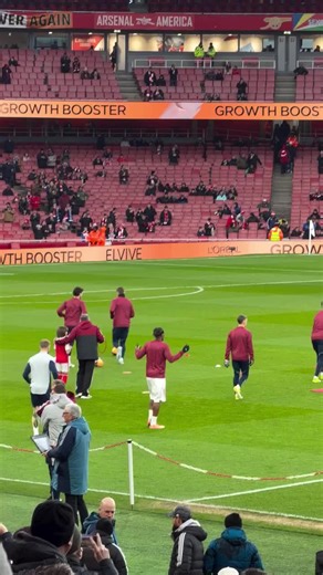 Arsenal warm-up before playing Wigan here at the Emirates