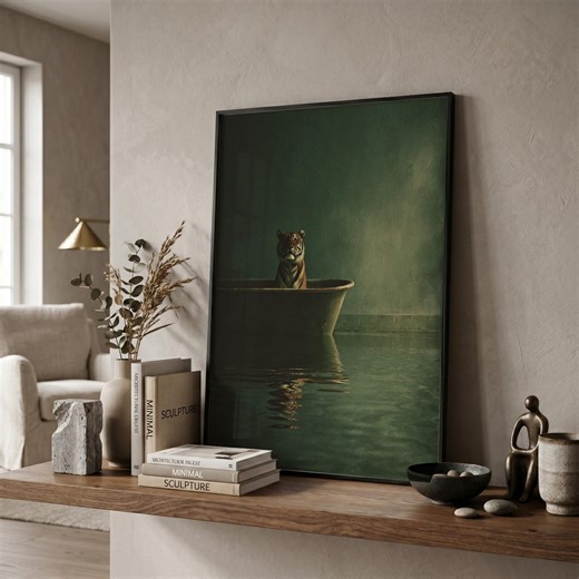 Surreal Tiger Bathtub Print, Moody Animal Artwork, Dark Green Safari Poster - Etsy