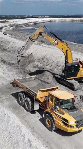 Earth Moving on Top of Tampa Bay Gyp Stack #heavyequipment #construction #excavator