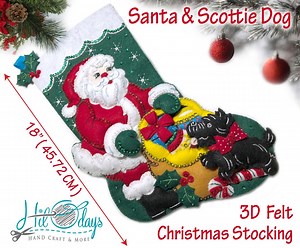 Handmade 3D Authentic Bucilla Christmas Felt Stocking, Hand-stitched Embroidery Thread, "santa & SCOTTIE Dog" - Etsy