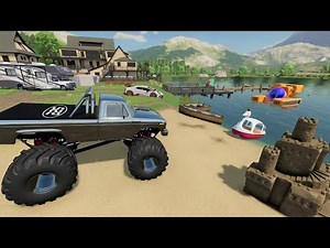 Millionaire spending a day on his private lake | Farming Simulator 22 camping and mudding