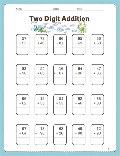 Two Digit Addition Worksheets, Math, Homeschool - Etsy