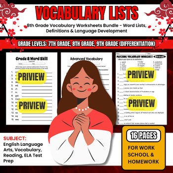 8th Grade Vocabulary Worksheets - Word Lists Definitions & Language Development