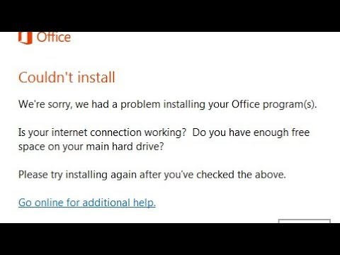 M office Couldn'T install error , problem installing office program