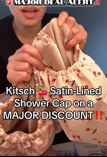 Satin-Lined Shower Cap in Cherry Print 🍒 @Kitsch #AmazingDeals #TikTokShopCreatorPicks #SatinLinedShowerCap #KitschShowerCap #KitschPopNewArrivals