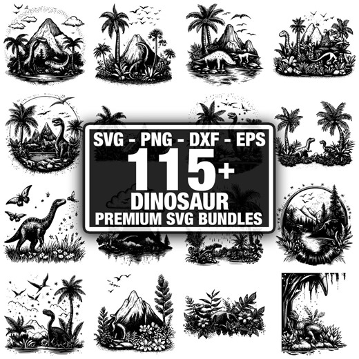 115  Dinosaur Scene Bundle, Prehistoric Landscape Designs, Instant Download Png, Dxf, Eps, Svg - Etsy