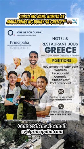 398K views · 3.7K reactions | ✈️ Pangarap mong makapag-Europe? Ito na ang chance mo!  Greece is now hiring!  Stable job, magandang benefits, at bagong simula para sa pamilya mo. Apply na at simulan ang bagong yugto ng iyong journey!  #WorkInGreece #GreeceJobs #OverseasOpportunity #WorkAbroad #OFWGoals #GreeceHiring #DreamJobAbroad #OFWLife #PinoyAbroad #WorkOverseas #CareerAbroad #NewBeginnings #JobOpportunities | Sherwentz Dela Cruz III | Facebook