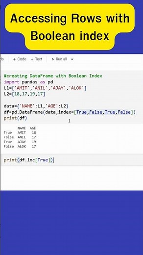 Accessing Rows with Boolean index #coding #python #code #programming #excel
