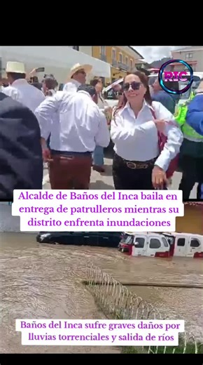Alcalde de Baños del Inca baila en entrega de patrulleros mientras su distrito enfrent4 inundacion3s