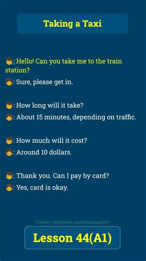 Learn English with Conversation Practices | Lesson 44 (A1): Taking a Taxi 🚖 Practice everyday English with this simple conversation about taking a taxi. Ideal for A1 learners, this lesson from "Language Learning Easy Method" helps build confidence in real-life travel situations. | Language Learning Easy method
