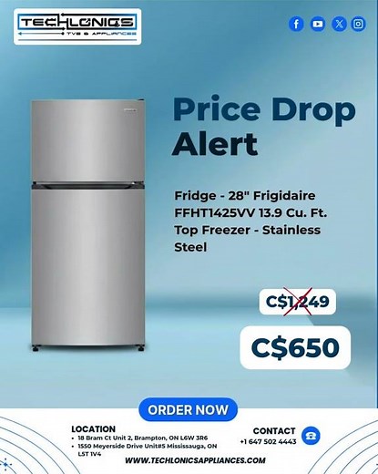 🚨 PRICE DROP ALERT! #techlonicsappliances #appliancedeals #bramptondeals #fridgesale