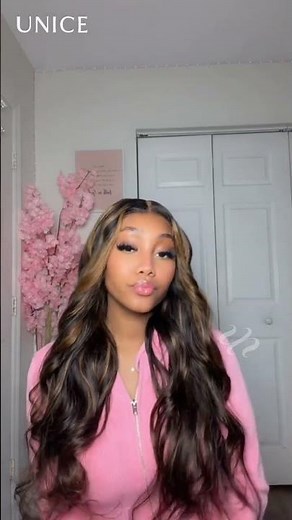 UNice Bye Bye Slip™ Lace Black with Golden Brown Highlights Body Wave Wig With Flexi-Fit Drawstring