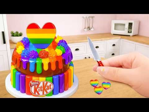 How To Make Mini Rainbow KitKat Chocolate Drip Cake 🌈🍫 | Rainbow Cake ASMR | Lovely Bakery