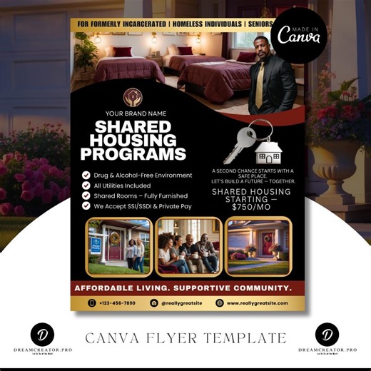 Shared Housing Flyer Template | Affordable Living Canva Flyer | Transitional Housing Room Rental Ad | Editable Design - Etsy