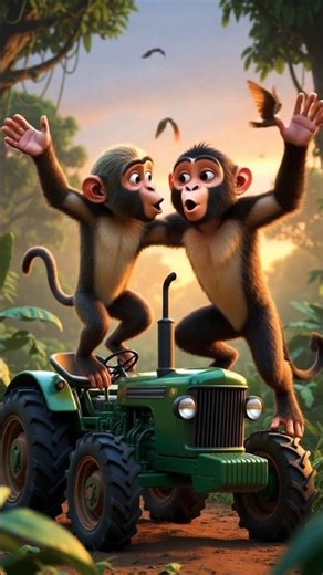 Funny Monkey Tractor Adventure in the Jungle 🐒🚜 | Cute 3D Kids Animation#KidsAnimation #3DStory 🎬🌿