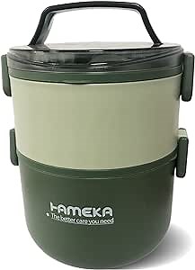 Round Adult Bento Lunch Box, Portable Stainless Steel Lunch Box, Leakproof Bento Box with Spoon, Cylindrical Lunch Food Containers for Adults, Microwave Safe Lunchbox BPA-Free, 54 fl-oz(GREEN)