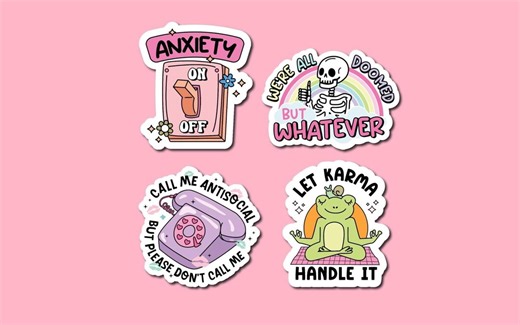 Cute Anxiety Sticker Bundle | Sarcastic Mental Health Humor Stickers | Funny Self Care, Antisocial, Karma Aesthetic Sticker Pack - Etsy