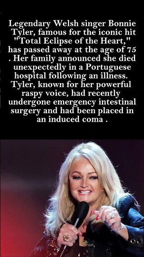 Bonnie Tyler, "Total Eclipse of the Heart" Singer, Dies at 75