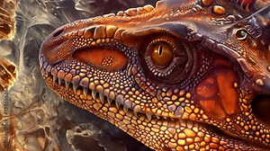 An illustration of a microscopic ysis of a dinosaurs skin impression revealing the unique scale and texture patterns that can provide insight into their appearance and behavior.