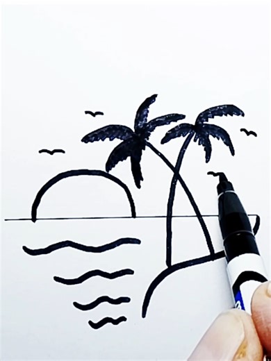 How to Draw a Beautiful Sunset Scenery