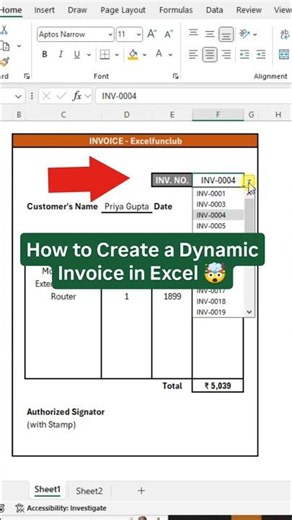 Create a Dynamic Invoice in Excel 🤯 #invoiceautomation #excel #exceltips