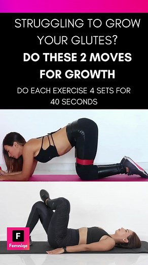 Struggling to grow your glutes? Do these 2 moves For growth. Do each exercise 4 sets for 40 seconds on each side #growglutes #glutesworkout #biggerbutt | Femniqe | Facebook