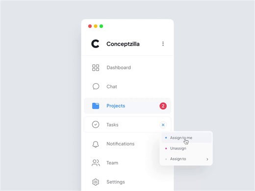 Sidebar Microinteractions for Team Management Dashboard