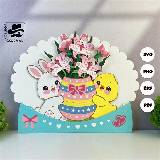 Rabbit and Chicken Pop-up Card SVG: Paper Lantern Template (digital Download) - Etsy