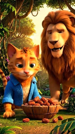Cat Learns to Share Dates 🐱🦁 | Islamic 3D Short#islamicshorts #viralvideo