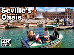 Seville's Amazing Plaza de España 🚣🏼‍♀️ and beautiful Maria Luisa Park - 4k Virtual Walk Tour, Spain