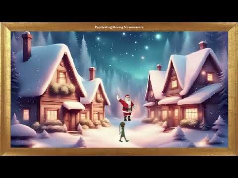 Santa Claus Waving & Elf Walking| Framed Art | Winter Background | Screensaver 4K | No Sound Video