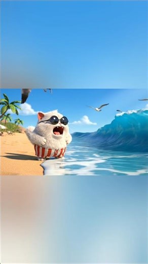 Pixar Cat tried to fight the ocean… and the ocean won 🌊😹