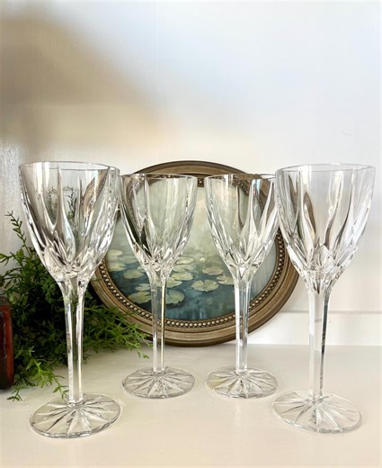 Mikasa Crystal Set of Four Water Goblets / Large Wine Glasses Apollo Pattern Vertical Cuts Wedding TYCAALAK - Etsy