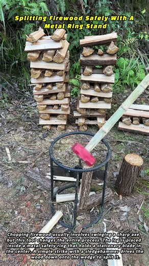 Splitting Firewood Safely With A Metal Ring Stand