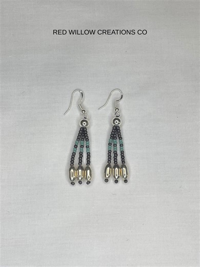 Native American Made 3 Strand Beaded Earrings. Metallic Gray - Etsy