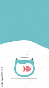 4k vertical video of cartoon fish in aquarium.