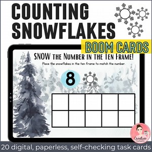 Counting Snowflakes Ten Frame Math Activity Digital Task Cards with Boom Cards