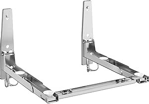 EsLuker.ly Universal Stainless Steel Microwave Oven Wall Mount Bracket with Removable Hooks, Arm Adjustable Foldable Kitchen Stretch Oven Stand Shelf Rack Load 100 lb, Silver