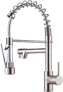 Brushed Nickel Kitchen Faucet with Pull Down Sprayer, Touch On Single Handle 2- Function Stainless Steel Spring Neck, Single Hole Installation for Residential, Commercial, RV, Bar & More