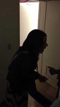 Drunk college girl tries to throw up in closet