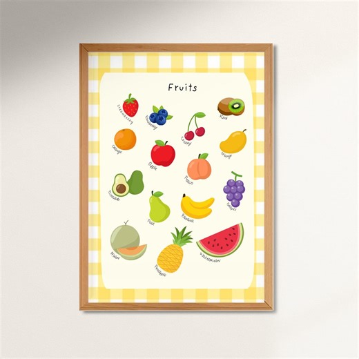 Fruit Chart for Kids, Fruits Learning Poster, Digital Download, Preschool Educational Wall Art, Classroom Decor - Etsy