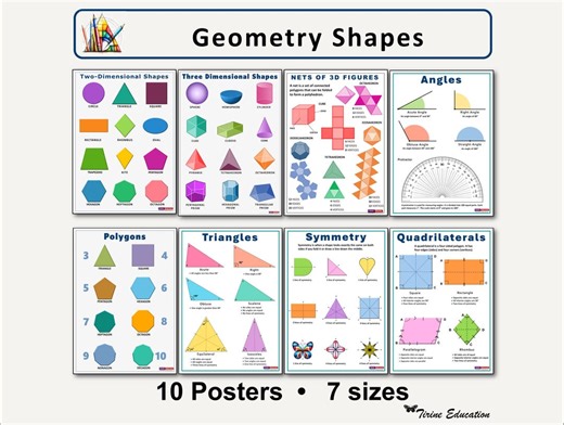 Geometry Poster Bundle: 2D, 3D Shapes, Angles (digital Download) - Etsy