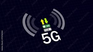 5G Digital Network technology, computer 5g Internet Wi-Fi network icon technology, network of connections with icons over globe with 5g on black background