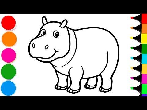 How to Draw a Cute Happy Hippo | Drawing and Coloring a Cute Baby Hippo